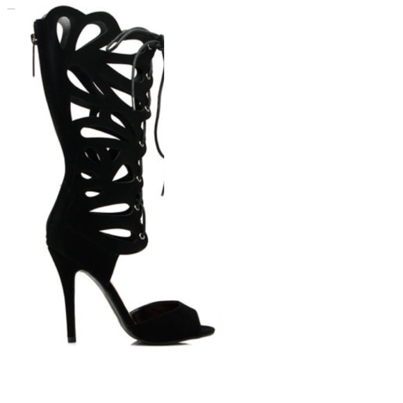 NWT midi black cut out lace up heel  boot 10 - Picture 1 of 5